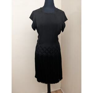1980s Fashion Originators Guild Member Black Fringe Cocktail Dress